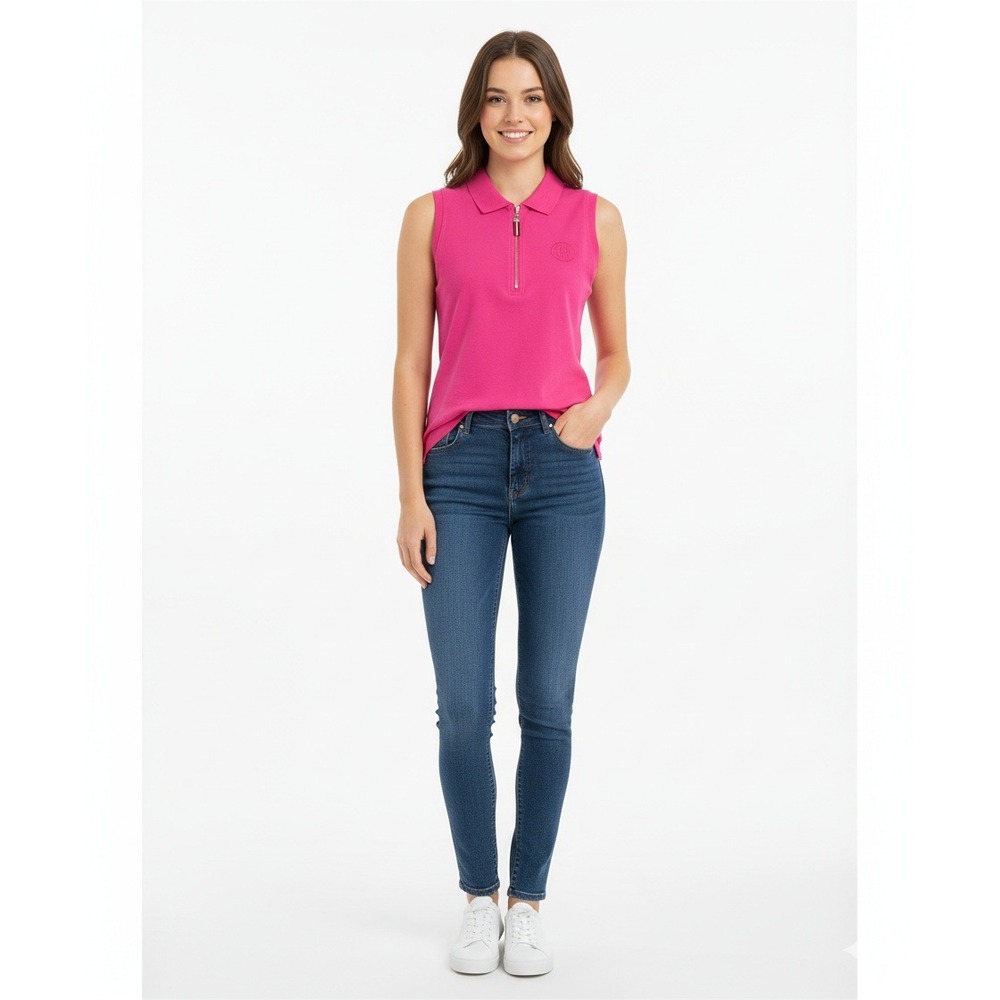 Tommy Hilfiger M Sleeveless Polo Shirt Hot Pink Zip Front Womens Medium Stretch